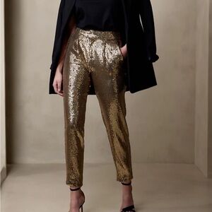 NWT sold out Banana Republic PETITE gold sequin pants